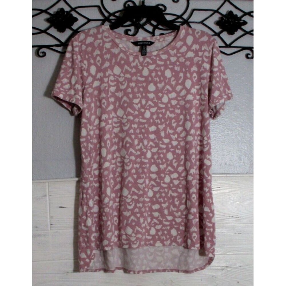 Ellen Tracy Women's Knit Top Size M Short Sleeve Multicolored Round Neck